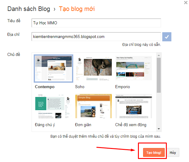 Hướng dẫn tạo Blog từ blogger của Google trong vòng 5 phút
