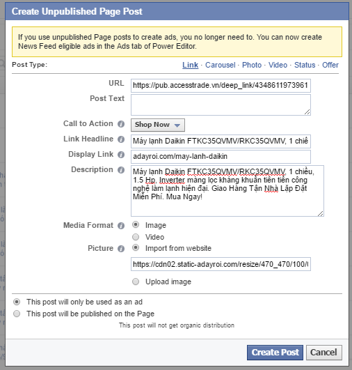 Thủ thuật giúp affiliate link khi hiển thị trên Facebook có các thuộc tính của URL đích 